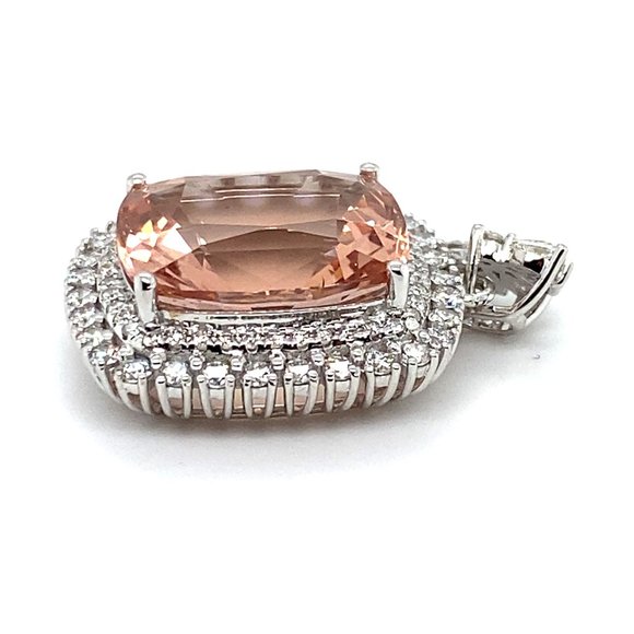 Morganite 13.30ct Natural Diamonds Solid 18K White Gold Pendant - Picture 4 of 7